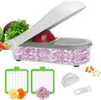 LHS Vegetable Chopper Slicer Veggie Dicer Cutter Multifunctional Food Chopper Onion Salad Potato Cutter with Container (2 in 1,White)