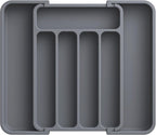 Aujen Silverware Organizer - Expandable Kitchen Drawer Organizer, Adjustable Utensil Organizer, Cutlery Tray for Forks, Knives, Multipurpose Kitchen Organizers and Storage Solution, Grey, Medium