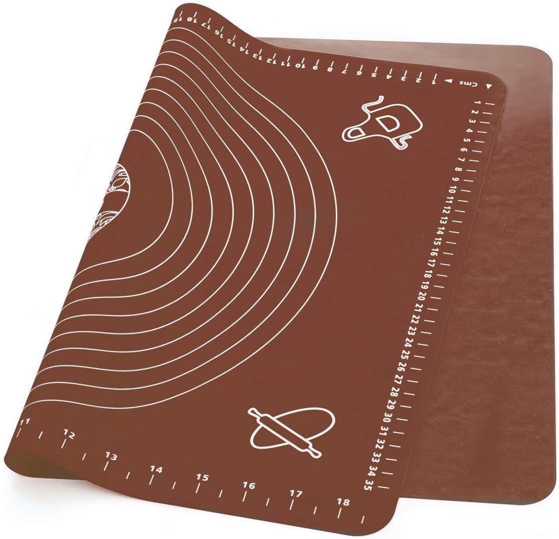 LIMNUO Silicone Baking Mat, Extra Thick Large Non Stick Pastry Mat Sheet for Dough Pie Crust Rolling Mats (Brown, XL-18''(W)*25''(L))