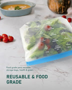 IDEATECH Sandwich Bags, Quart Freezer Bags Dishwasher Safe, Leakproof & BPA Free Reusable Bags for Food Storage, Home Organization, Traval & Make-up, Plastic Free Storage Bags Stand Up(10Pack)
