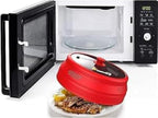Collapsible Microwave Cover for Food - Silicone and Glass Splatter Guard Lid for 6-12 inch Plates & Bowls, Dishwasher Safe, Heat Resistant, BPA-Free, (Red).