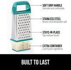 GORILLA GRIP 4-Sided 100% BPA-Free Cheese Grater With Container, Stainless Steel Box Graters, Parmesan Shredder, Grate Cheeses, Shred Veggies, Slip Resistant Handle, Dishwasher Safe Zester, Turquoise