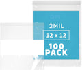 12" x 12" Large Zip Bags, 2 Mil Thick Clear Plastic Reclosable Zipper Lock Bags with Write-on White Block, with Resealable Zip Top Lock for Food Storage & Office Supplies, 100 Count