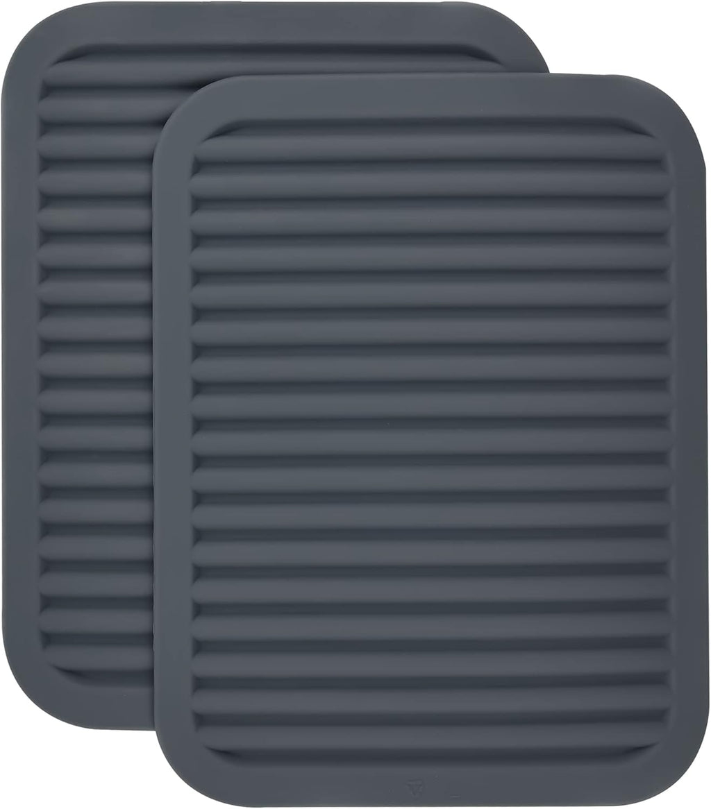 Silicone Trivets for Hot Pots&Pans-Trivet Mat-Hot Pads for Kitchen-Versatile Trivets for Hot Dishes-Heat Resistant Mats for Counter&Table, Pot Holders Drying Mat (9x12) Pack 2 Dark Grey