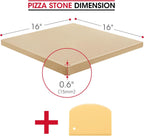 Unicook 16" x 16" Square Pizza Stone for Grill and Oven, Large Cordierite Bread Baking Stone for Crispy Crust Pizzas, Bread and Cookies, Includes Dough Scraper