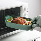Sweejar Baking Pans Set, Ceramic 9x13 Baking Dish with Handle, Rectangular Casserole Dishes for Oven, Bakeware Sets of 3, Durable Lasagna Pan Deep for Kitchen, Banquet, Wedding Gift(Green)