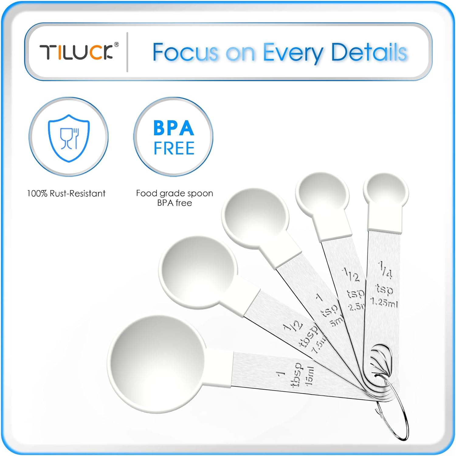 TILUCK Measuring Cups & Spoons Set, Stackable Cups and Spoons, Nesting Measure Cups with Stainless Steel Handle, Kitchen Gadgets for Cooking & Baking（white）