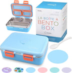 kinsho Stainless Steel Lunch Box for Baby Toddlers Boys, Mini Bento, 3 Eco Metal Portion Sections Leakproof Lid, Pre-School Daycare Lunches, Kids Spill-Proof Snack Container, 18 oz/550 mL, Blue