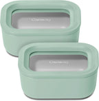 Caraway 2pc Glass Food Storage Set - 2.6 Cup Food Containers (2) - Non-Toxic Ceramic-Coated Glass - Air Release Technology - Compact & Stackable Design - Mist