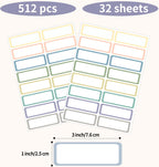 STARLIBOO Removable Labels, Removable Colored Labels Stickers, Self-Adhesive Rectangular Stickers Water/Oil/Tear Resistant for Food Containers/Classroom/Storage (8 Colors, 512 Labels)