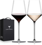 Red Wine Glasses Set of 2, Premium Crystal Wine Glasses Hand Blown, 15 oz,Thin Rim,Long Stem,Perfect for Red or White, Daily Use,Unique Wedding Anniversary Birthday or Birthday Gift