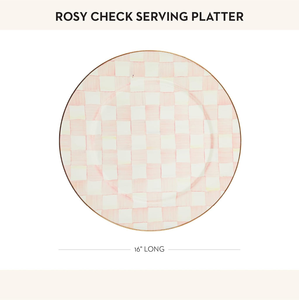 MACKENZIE-CHILDS Enamel Serving Platter, Decorative Serving Platter for Food, 16 Inches, Rosy Check