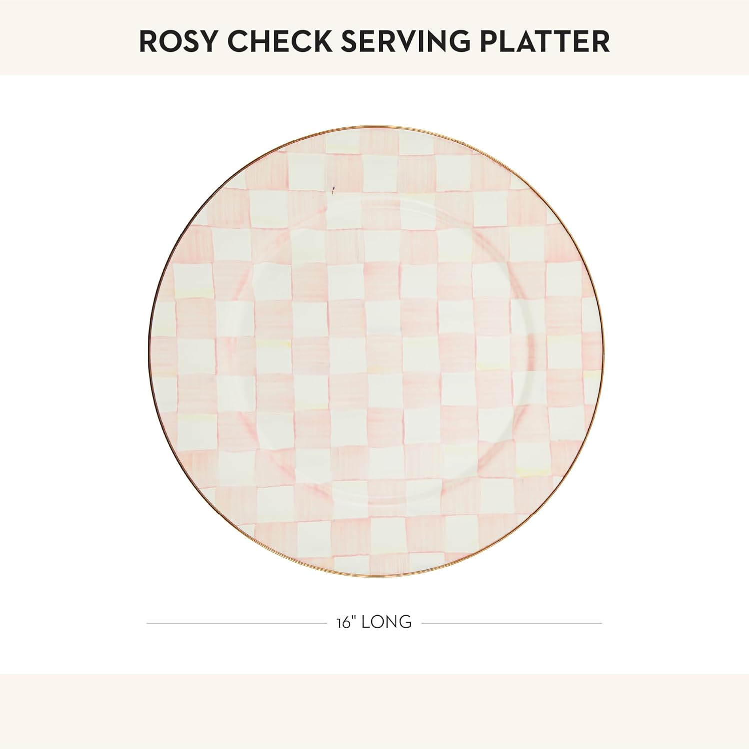MACKENZIE-CHILDS Enamel Serving Platter, Decorative Serving Platter for Food, 16 Inches, Rosy Check