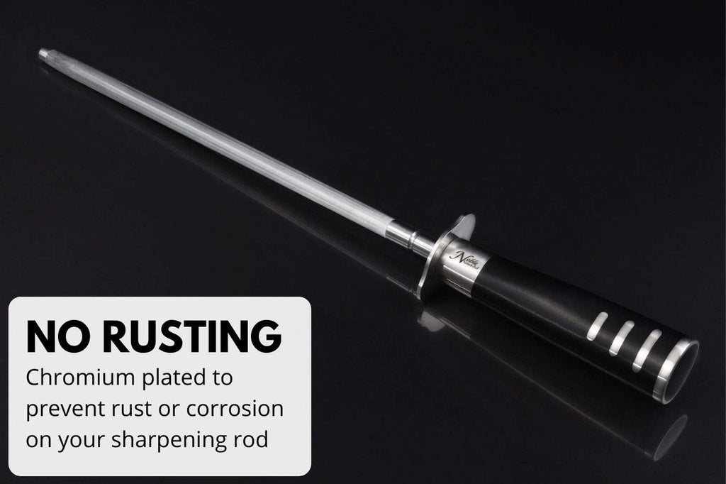 Professional Honing Steel 12”, Magnetized for Safety, No Rust, No Cheap Plastic! Noble’s Knife Sharpener Has an Oval Handle for a Firm Grip and is Built For Daily Use, Perfect for Chefs!