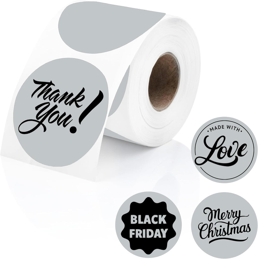 Perco Grey 2-Inch Perforated Circle Dot Thermal Sticker Labels — 300 Stickers/Roll, Direct Thermal Printer Compatible—with Permanent Adhesive for Organizing, Color Coding, Bin Labeling—Made in USA