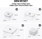 Premium Airtight Food Storage Containers, Mini 9P/SET include Vacuum Sealer, Smart One-Click Seal Lid, No Hinges, 100% Leak Proof, BPA-FREE, Dishwasher, Freezer & Microwave Safe
