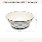 MACKENZIE-CHILDS Enamel Everyday Bowl, Serving Bowl for Entertaining, Large, Gray-and-White Sterling Check, Set of 1