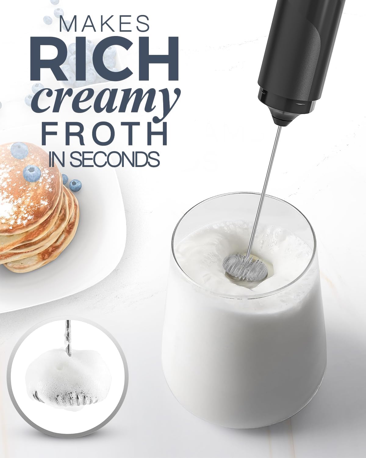 Milk Frother Handheld with Cover, Battery-Operated Electric Foam Maker Frother Wand, Whisk Drink Mixer & Foamer for Coffee, Latte, Matcha, Hot Chocolate
