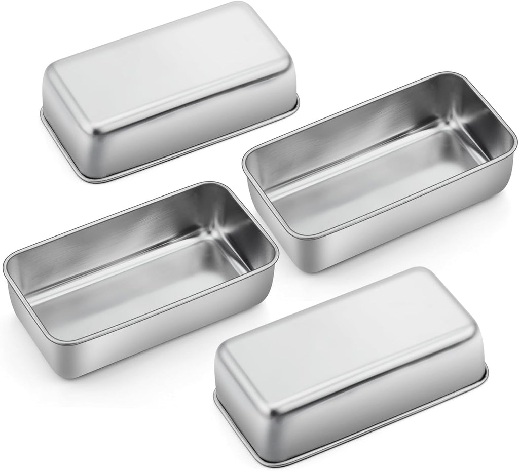 P&P CHEF Loaf Pan Set, 9 x 5 Inch Bread Pans, Stainless Steel Loaf Toast Baking Pans For Bread Meatloaf Lasagna Cake, Healthy & Non Toxic, Oven & Dishwasher Safe,(Silver, 4Pcs)