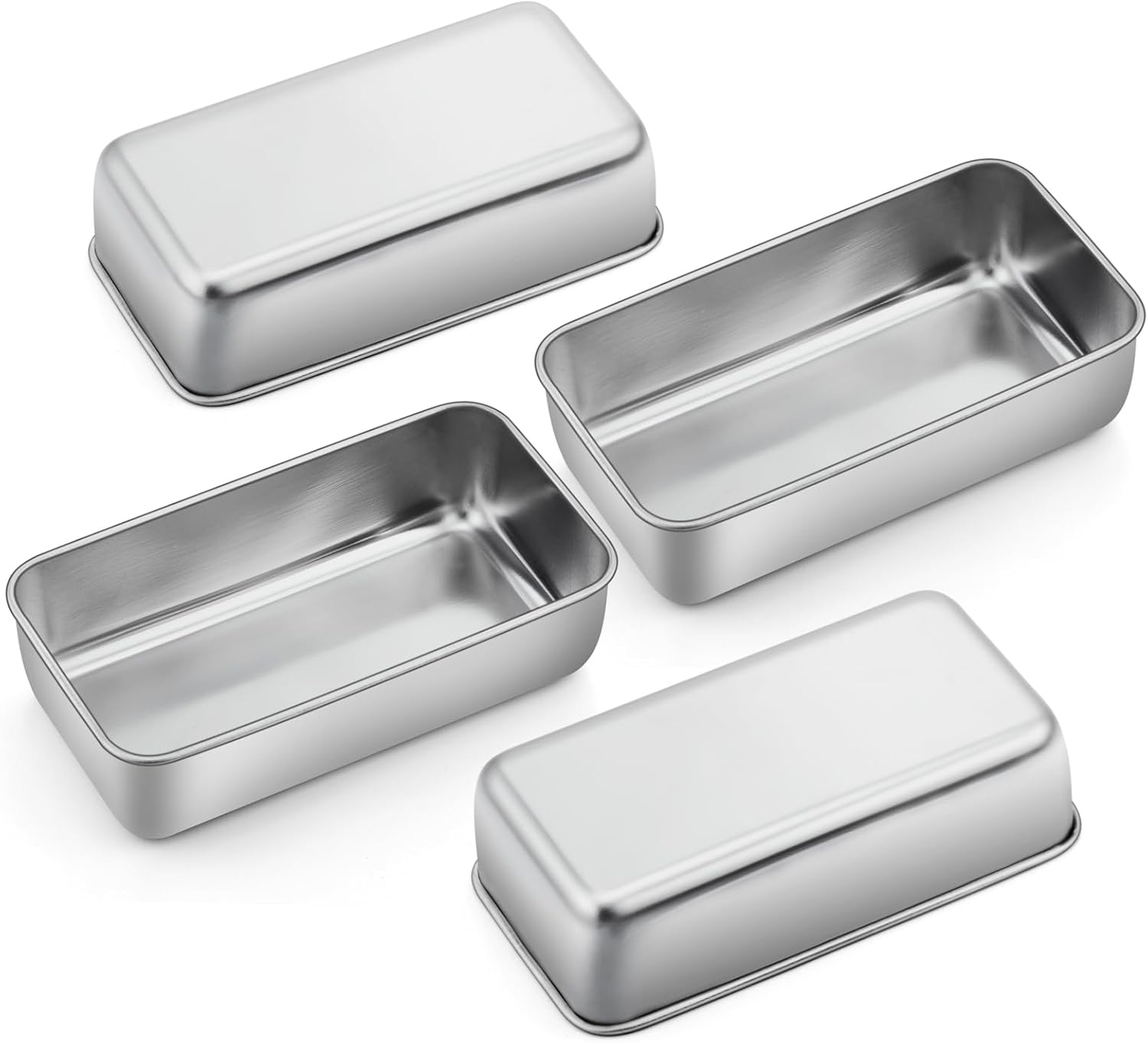 P&P CHEF Loaf Pan Set, 9 x 5 Inch Bread Pans, Stainless Steel Loaf Toast Baking Pans For Bread Meatloaf Lasagna Cake, Healthy & Non Toxic, Oven & Dishwasher Safe,(Silver, 4Pcs)