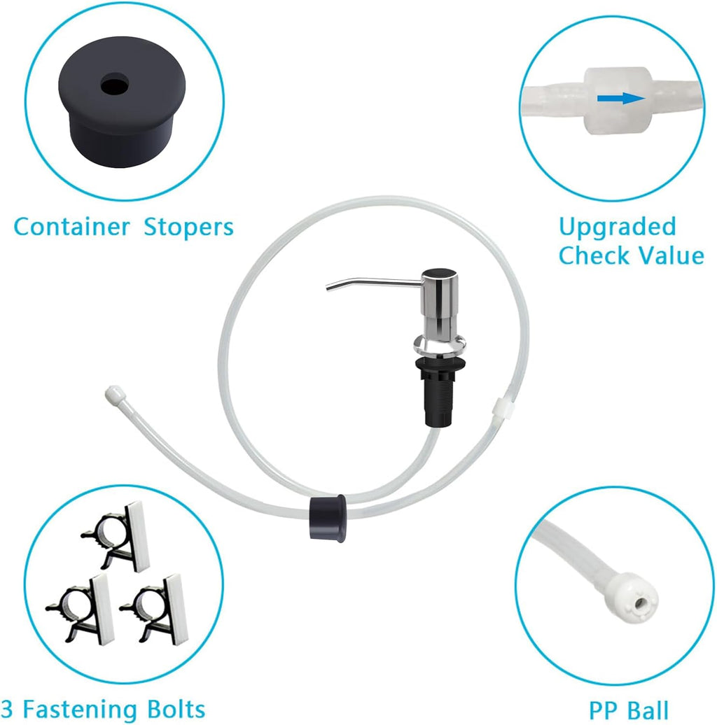 Soap Dispenser for Kitchen Sink, Kichen Sink Soap Dispenser, 47"" Extension Tube kit, Under Sink Soap Dispenser Pump, No Need More Refills, Good Suction Power, Chrome
