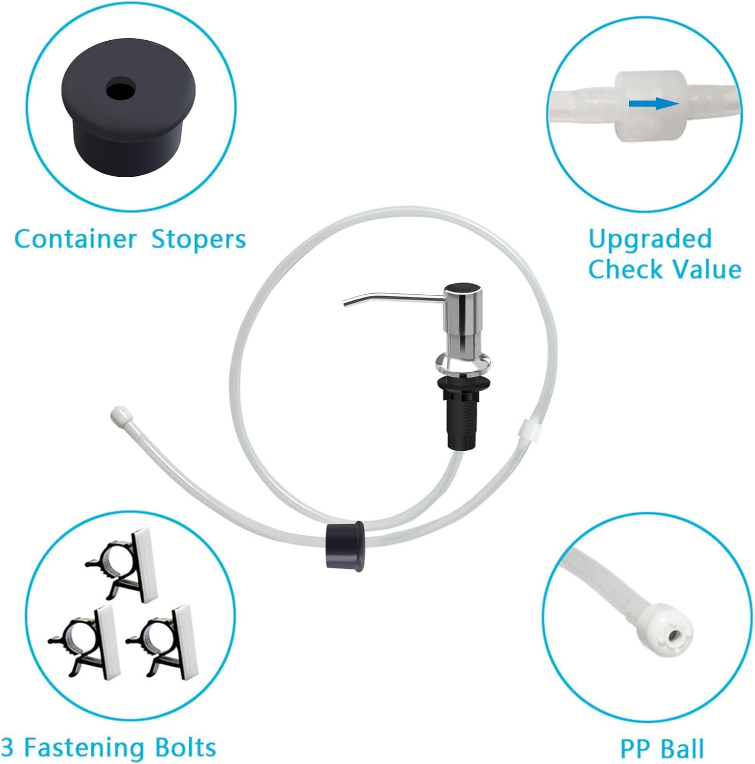 Soap Dispenser for Kitchen Sink, Kichen Sink Soap Dispenser, 47"" Extension Tube kit, Under Sink Soap Dispenser Pump, No Need More Refills, Good Suction Power, Chrome