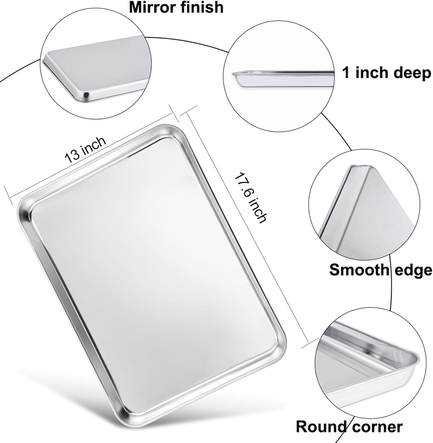TeamFar Cookie Sheets with Cooling Racks, 17.6 x 13 x 1 Inch Stainless Steel Baking Pan with Grid Rack for Baking Roasting, Non-Toxic & Heavy Duty, Dishwasher Safe, 2 Pans with 2 Racks
