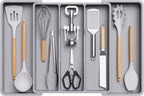 Lifewit Plastic Utensil Organizer for Kitchen Drawers, Expandable 13 to 22.4 Inches Wide, Adjustable Cutlery Silverware Flatware Holder, Kitchen Spatula Tools and Gadgets Storage Divider, Large, Gray