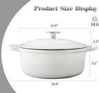 Cast Iron Dutch Oven With Lid Round Pot Enameled Covered for Bread Baking, 7 Quart, White