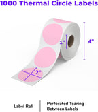 Rollo Circle Thermal Labels 2 Inch - Roll of 1,000 Round Sticker Labels - Multi-Purpose Direct Thermal Printer Stickers 2x2 (Pink)