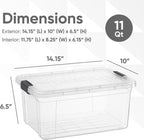 Superio Clear Storage Boxes with Lids, 11 Quart Plastic Container Bins for Organizing, Stackable Crates, BPA Free, Non Toxic, Odor Free, Organizers for Home, Office and Dorm, 4 Pack