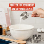Chef Pomodoro Stainless Steel Measuring Cup Set, Nested and Stackable with 7 Pieces, Sturdy Extra-long Handles with Lasered Markings and Sorting Ring, Metal Kitchen Spoons for Wet and Dry Ingredients