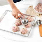 Restaurantware Met Lux 8 Ounce Portion Scoop 1 Durable Disher Scoop - Thumb Trigger Orange Stainless Steel Ice cream Disher For Portion Control For Ice Cream Mashed Potato And Cookie Batter