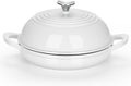 E-far Dutch Oven for Sourdough Bread Baking, 6 Qt Round Enameled Cast Iron Dutch Oven for Homemade Artisan Bread, Dome Lid & Shallow Base, Matte Black Interior & Durable, Oven-Safe to 500℉, White