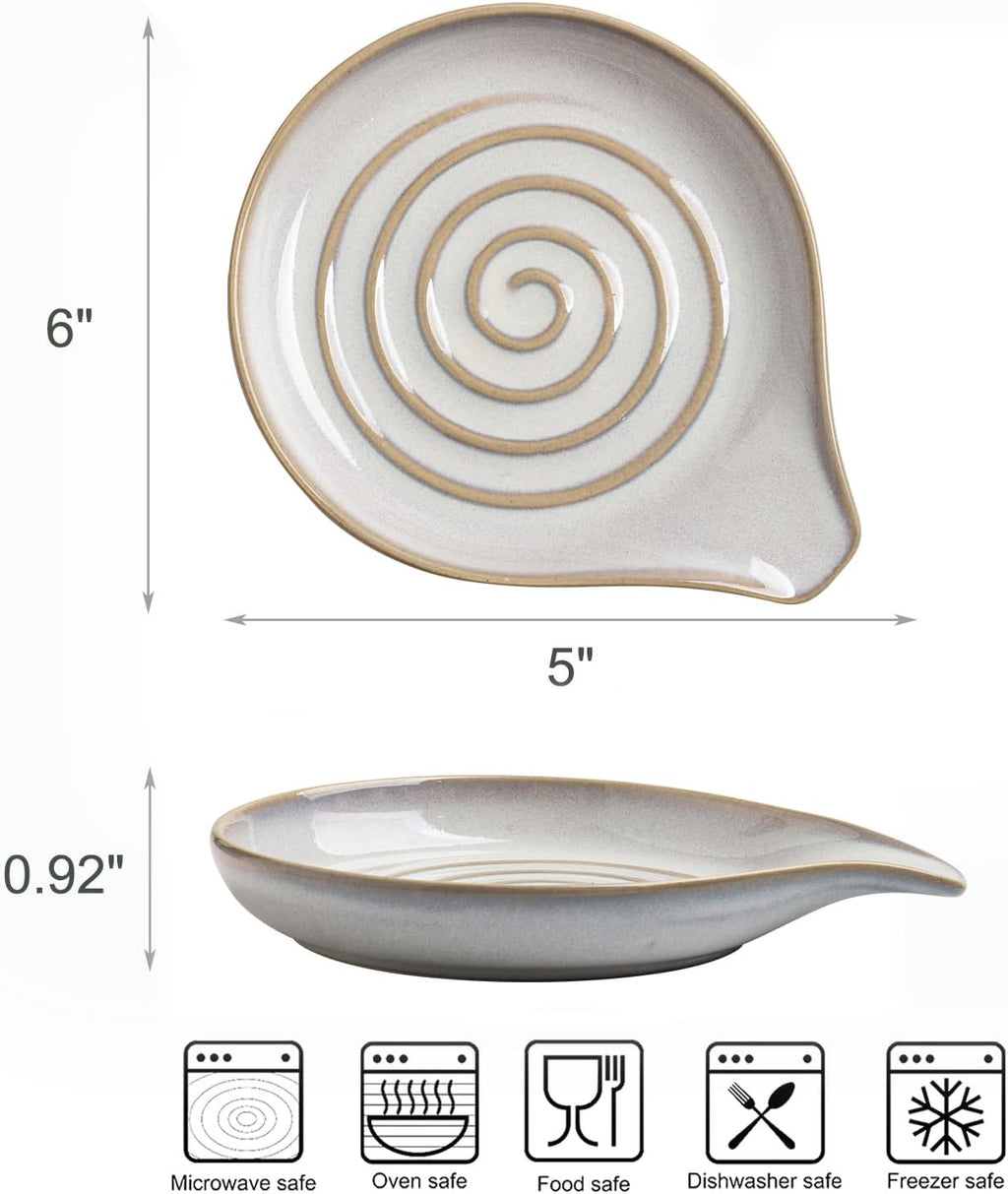 Ceramic Spoon Rest for Stove Top, Large Spoon Holder for Kitchen Counter, Heat-Resistant & Easy to Clean, Non-Stick Spatula Holder for Cooking, Coffee Spoon, Kitchen Decor, White