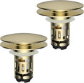 Hibbent 2 Pack Upgraded 3 in 1 Bathroom Sink Drain Strainer, Pop Up Sink Stopper with Big Cap, Anti-Clogging Metal Filter Basket,Sink Plug with Hair Catcher for 1.1''~2.36'' Basin, Brushed Gold