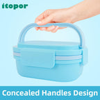 Bento Box Adult Lunch Box with Hidden-Handle, Leak-Proof Lunch Containers for Adults & kids, 2-Layer 5-Compartment 6 Cup with Utensils, Blue