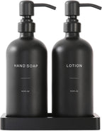 Black Soap Dispenser Bathroom Set, Soap and Lotion Dispenser Set with Stainless Steel Pump, Perfect for Bathroom Decor. (Black)