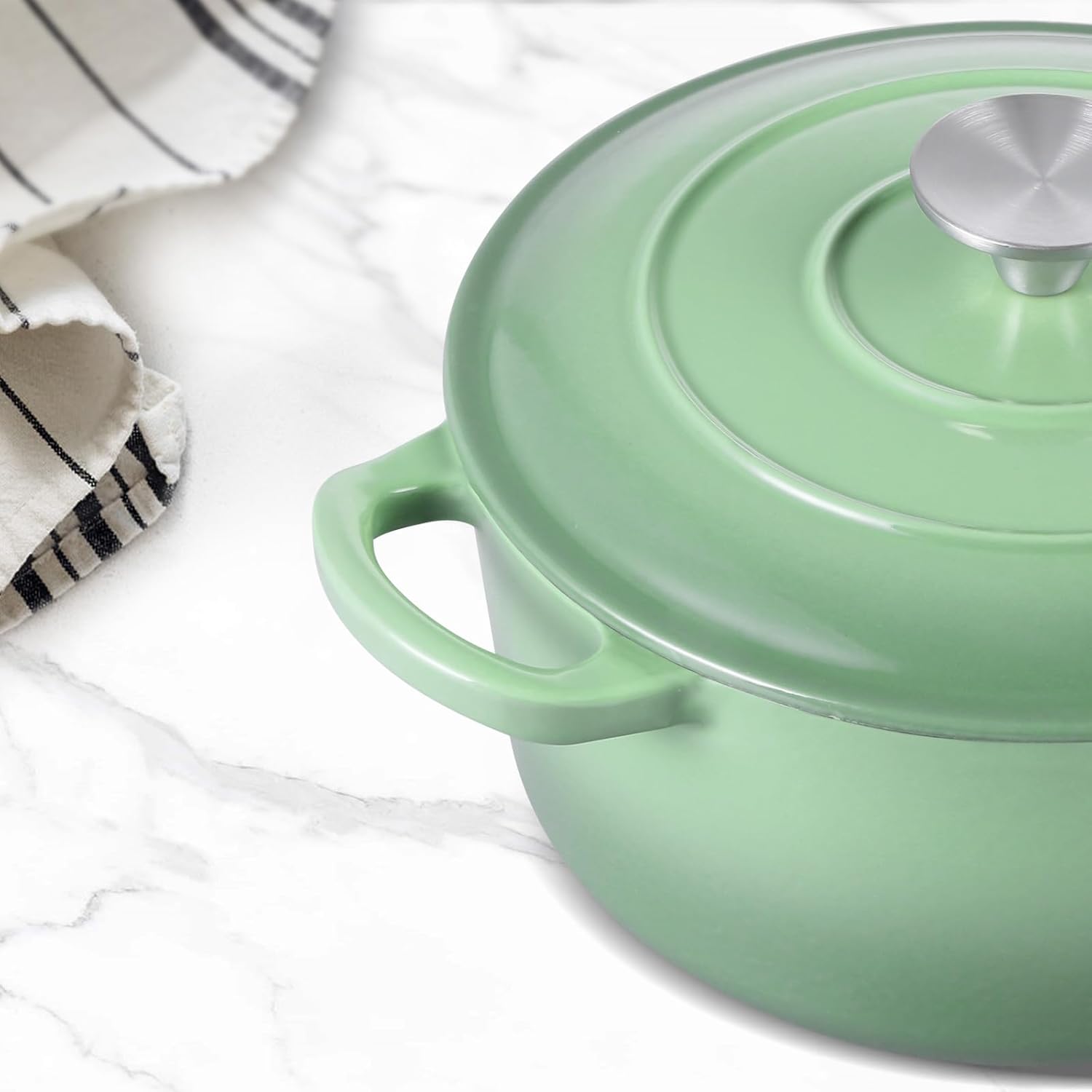 3QT Dutch Oven Pot with Lid, Leonyo 3 Quart Enameled Cast Iron Dutch Oven for Sourdough Bread Baking, Heavy Duty Cookware for Braising, Stews, Roasting, Pistachio Green