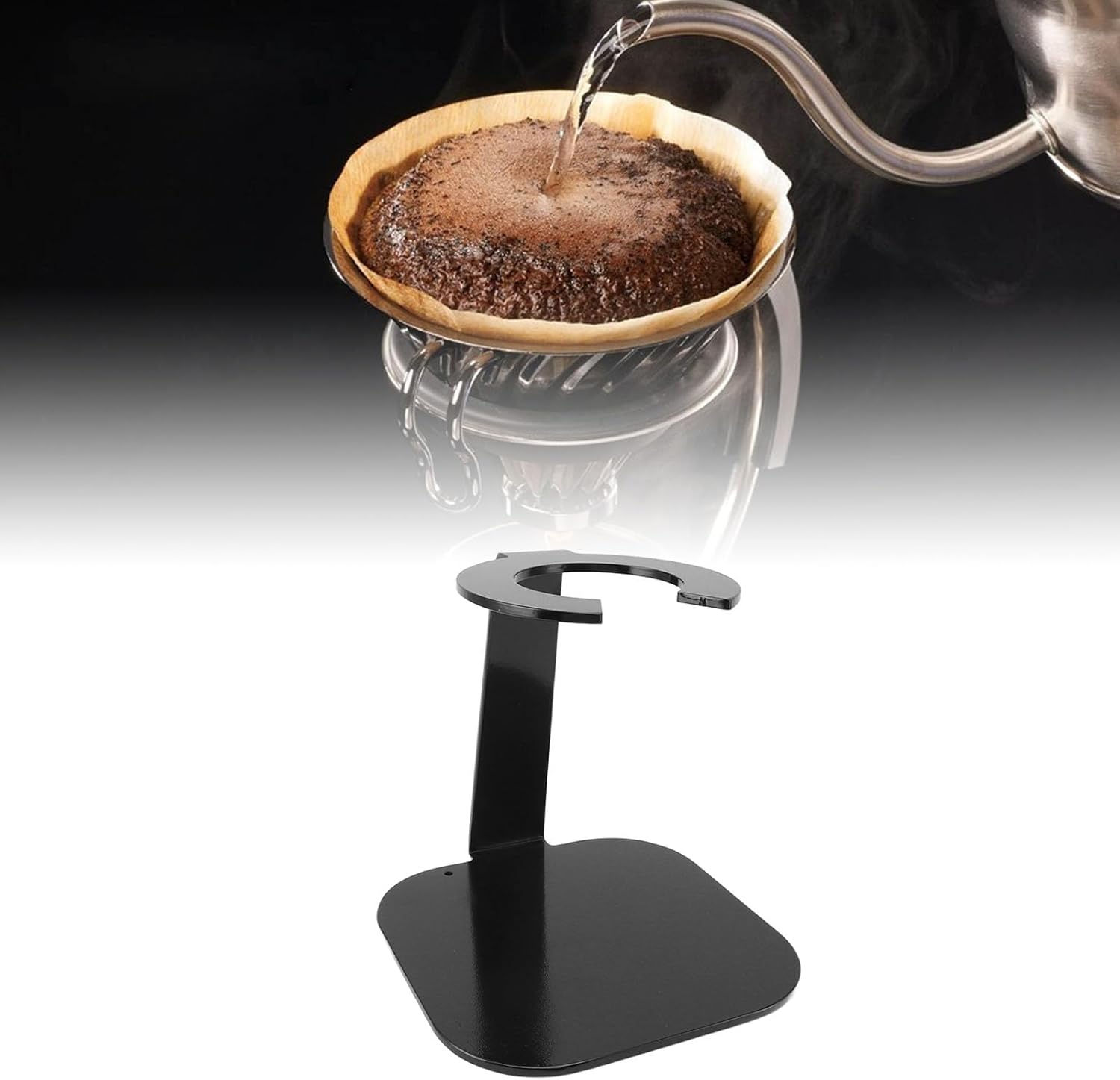 Coffee Dripper Stand Iron Pour Over Filter Holder Space Saving Maker Station for Bar Equipment (Black)