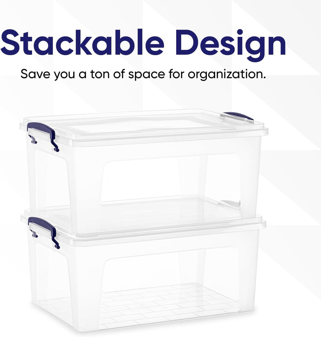 Superio Storage Bins with Lids, Clear Plastic Containers for Organizing, Stackable Totes, BPA Free, Odor Free, Organizer Boxes for Home, and Dorm (4 Pack, 28.5 Qt)