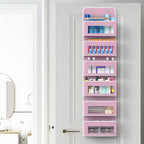 Simple Houseware 6 Clear Window Pocket Over Closet Door Storage Hanging Organizer for Bedroom, Bathroom, Pantry, Pink