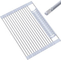 Silicone Wrapped Dish Drying Rack Above Sink, Width 20.47 inches x Length 12.99 inches, roll up Dish Drain Above Sink - Foldable (Stainless Steel)