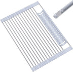 Silicone Wrapped Dish Drying Rack Above Sink, Width 20.47 inches x Length 12.99 inches, roll up Dish Drain Above Sink - Foldable (Stainless Steel)