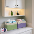 BALEINE 4 Pack Fabric Storage Bins for Shelves, Linen Storage Baskets for Organizing, Decorative Closet Bins for Clothes, Home (Lavender, 12"x8"x8")