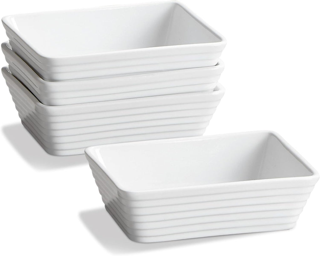 ONEMORE Small Baking Dish, Rectangle Ceramic Baking Dish for Oven, Individual Casserole Dishes for Toaster Oven, 5x7 Small Deep Lasagna Baking Dish, Oven Safe, 1-2 Person Baking Dishes Set of 4, White