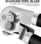 Manual Can Opener, UHIYEE Handheld Can Opener Heavy Duty with High Carbon Sharp Blade, Ease Can Open for Seniors with Comfort Grip Handles, Oversized Turn Knob, Black