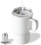 Sweejar Ceramic Travel Mug with Lid, 16 oz Portable Coffee Mug, Dishwasher Safe Tea Cup with Infuser, Reusable Teacup for Car Cup Holder, Tea Lovers(White)