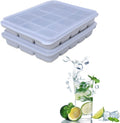 Ice Cube Trays Set of 2, Easy Release 15 Flexible Silicone Ice Cube Molds with Removable Lid Reusable Freezer Ice Trays Stackable for Whiskey, Baby Food, BPA Free (SNOW GRAY)