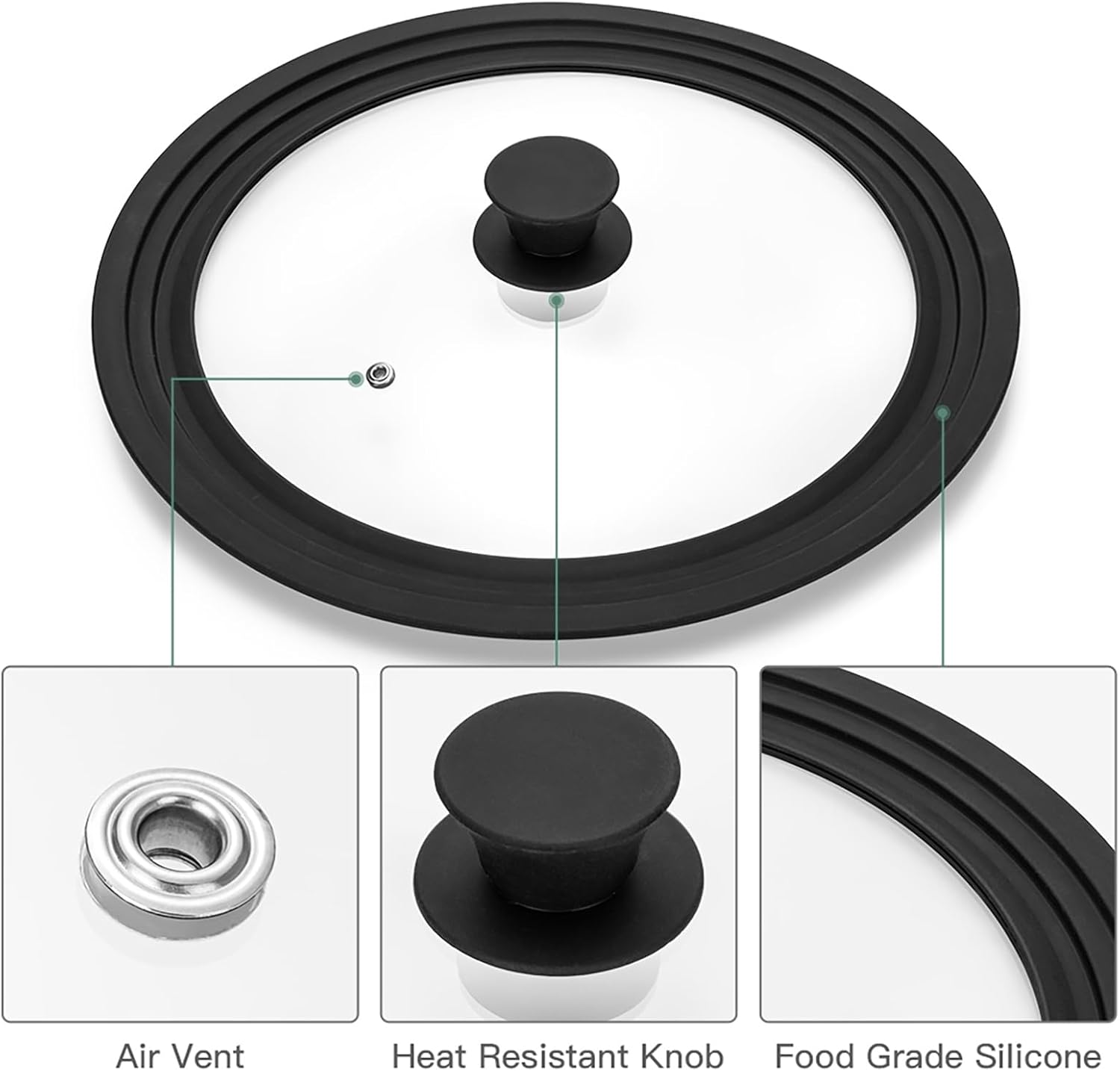 Universal Lid, Tempered Pan Lid with Heat Resistant Silicone Rim, Fits All 6" to 12" Diameter Cookware, Pots, Pans and Skillets (2PK)